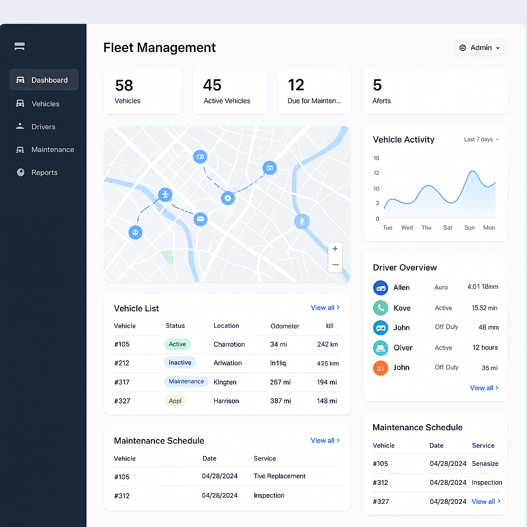 Fleet dashboard showing vehicles and routes
